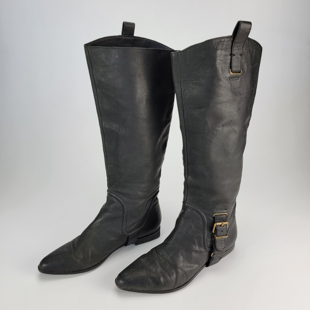 Vero Cucio Signature Black Leather Riding Boots with Buckle